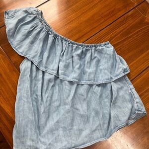 Aerie Blue Asymmetrical Ruffled One Shoulder Top